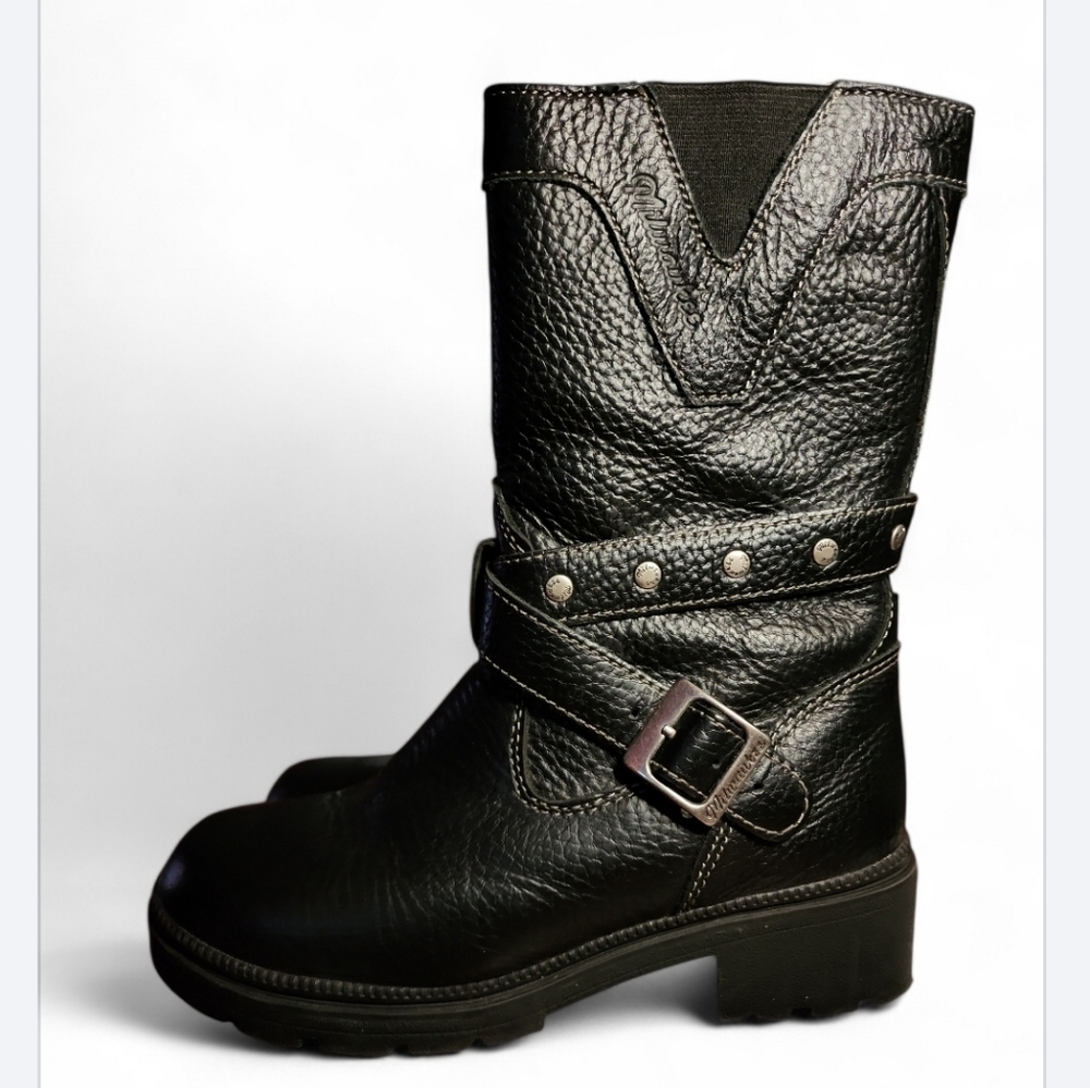 Milwaukee Motorcycle Clothing Co. Black Leather Boots Mvb241 Size 6 Chunky Heel - Picture 4 of 7